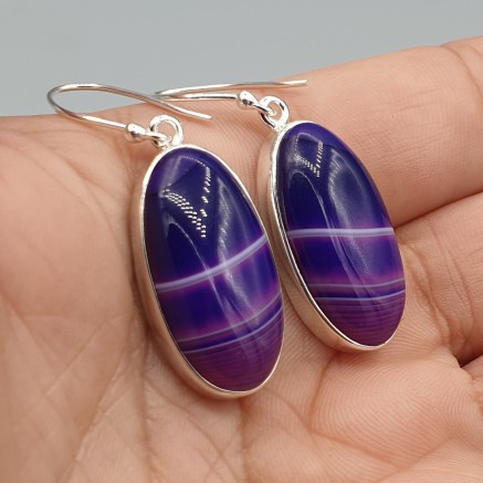 925 Sterling silver earrings oval purple botswana agate