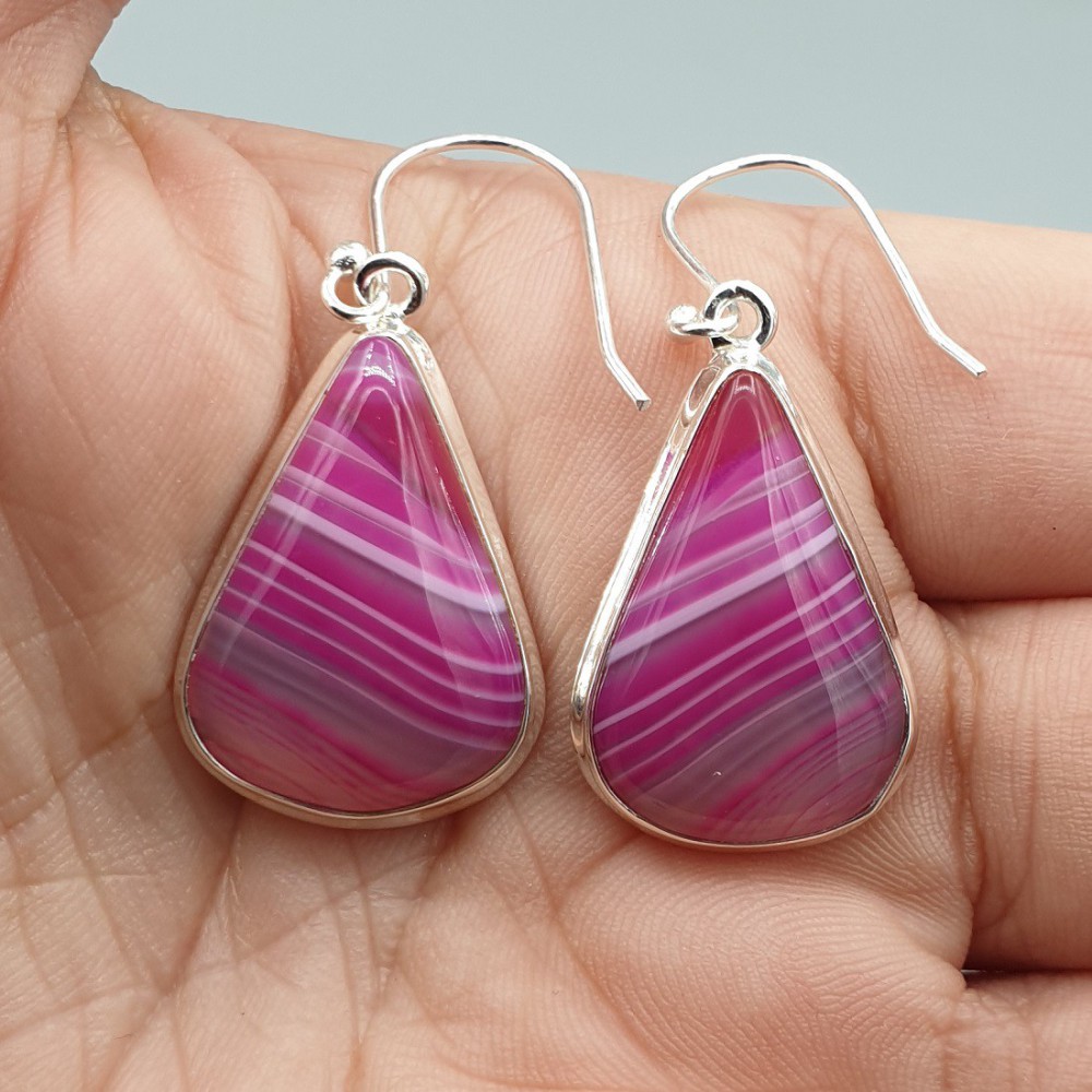 925 Sterling silver earrings with pink botswana agate