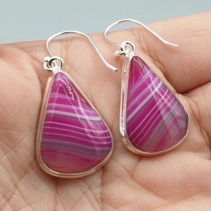 925 Sterling silver earrings with pink botswana agate