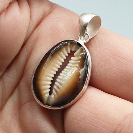 925 Sterling Silber Anhänger Brown Cowrie Schelp