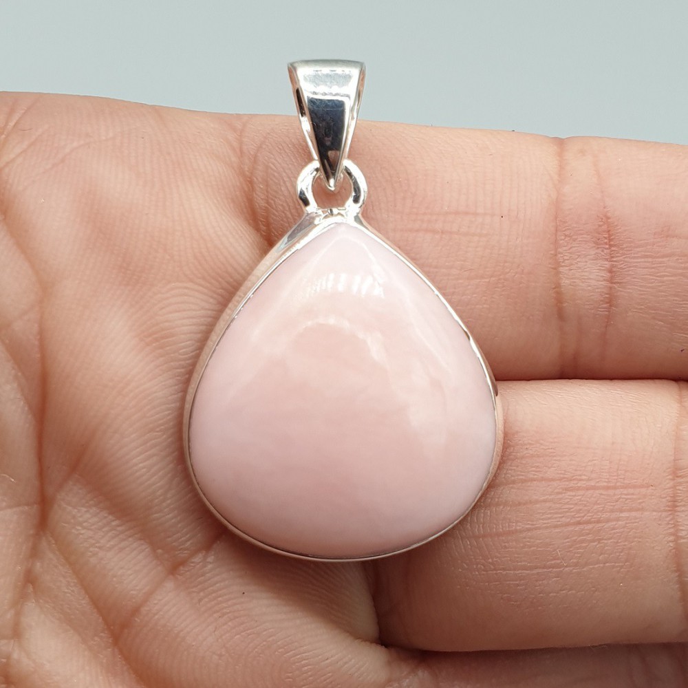 925 Sterling silver pendant wide drop -shaped pink opal