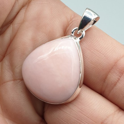 925 Sterling silver pendant wide drop -shaped pink opal