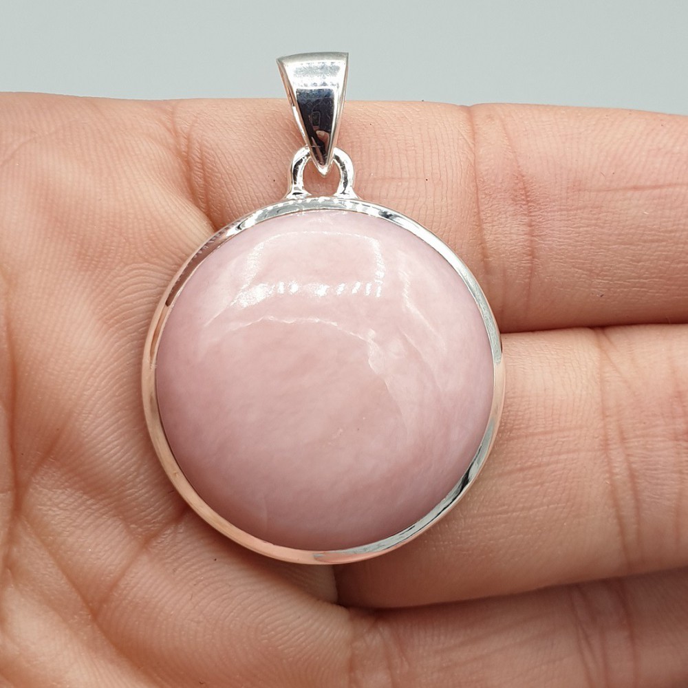 925 Sterling Silver Pendant Round Pink Opaal