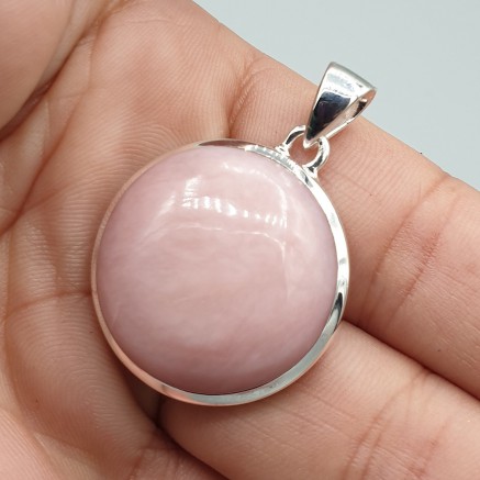 925 Sterling Silver Pendant Round Pink Opaal