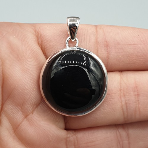 925 Sterling Silver Pendant Round Black Onyx