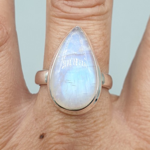 925 Sterling Silver ring rainbow moonstone 18.5 mm