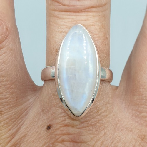 925 Sterling Silber Ring Marquise Rainbow Moonstone 18,5 mm