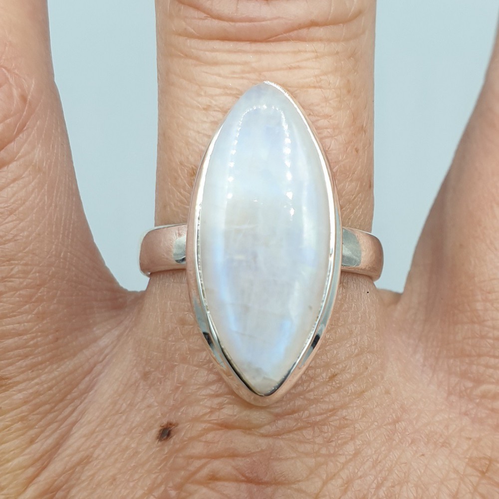 925 Sterling Silver ring Marquise Rainbow Moonstone 18.5 mm