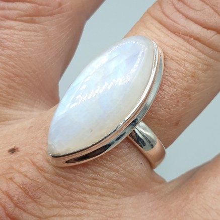 925 Sterling Silver ring Marquise Rainbow Moonstone 18.5 mm