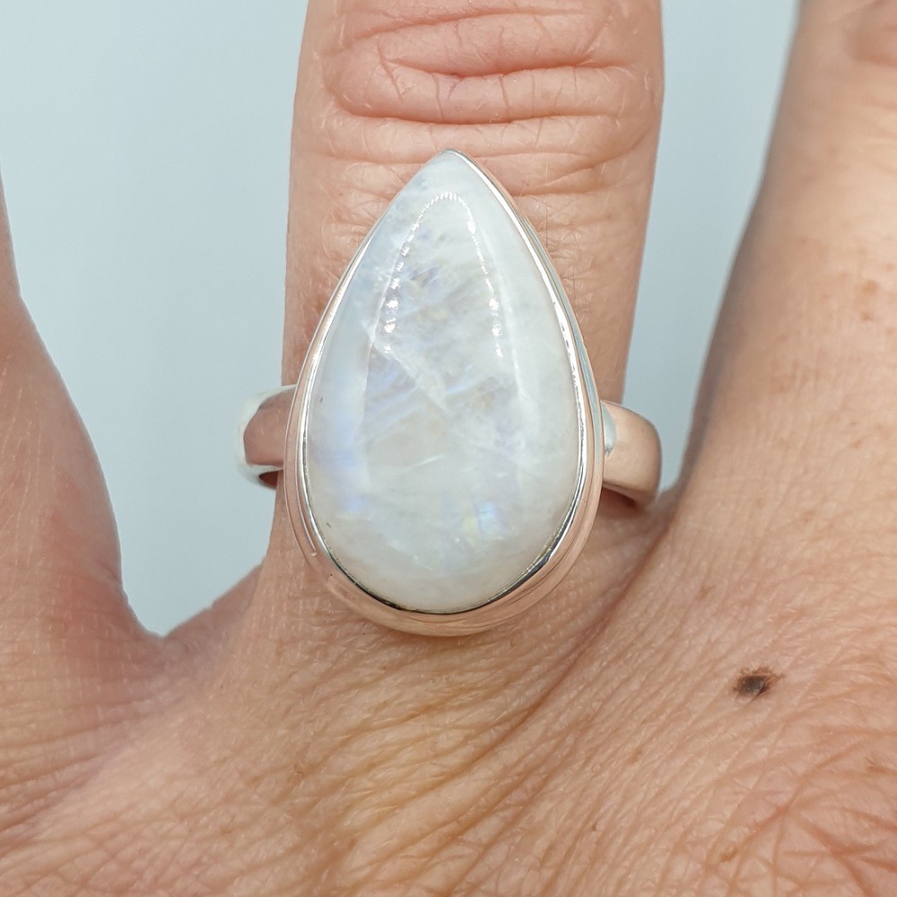 925 Sterling Silver ring rainbow moonstone 17.3 mm