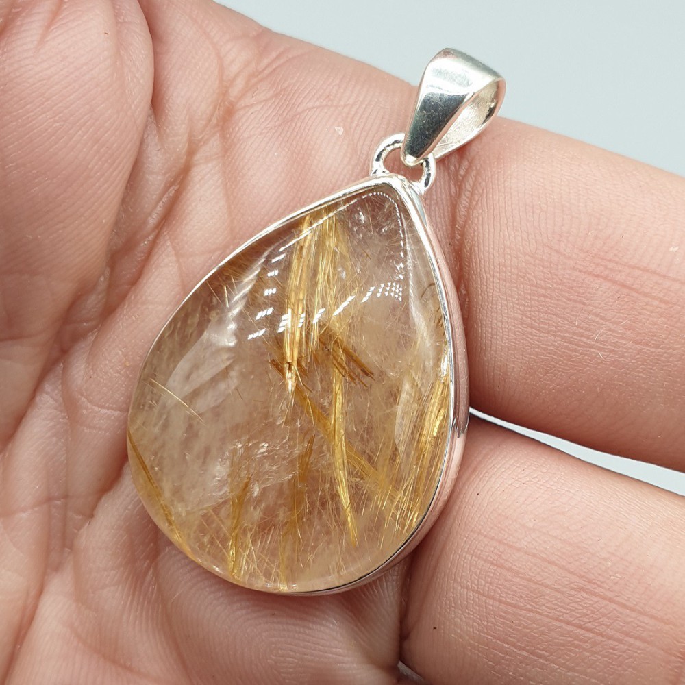 925 Sterling Silber -Anhänger mit Golden Rutiel Quartz