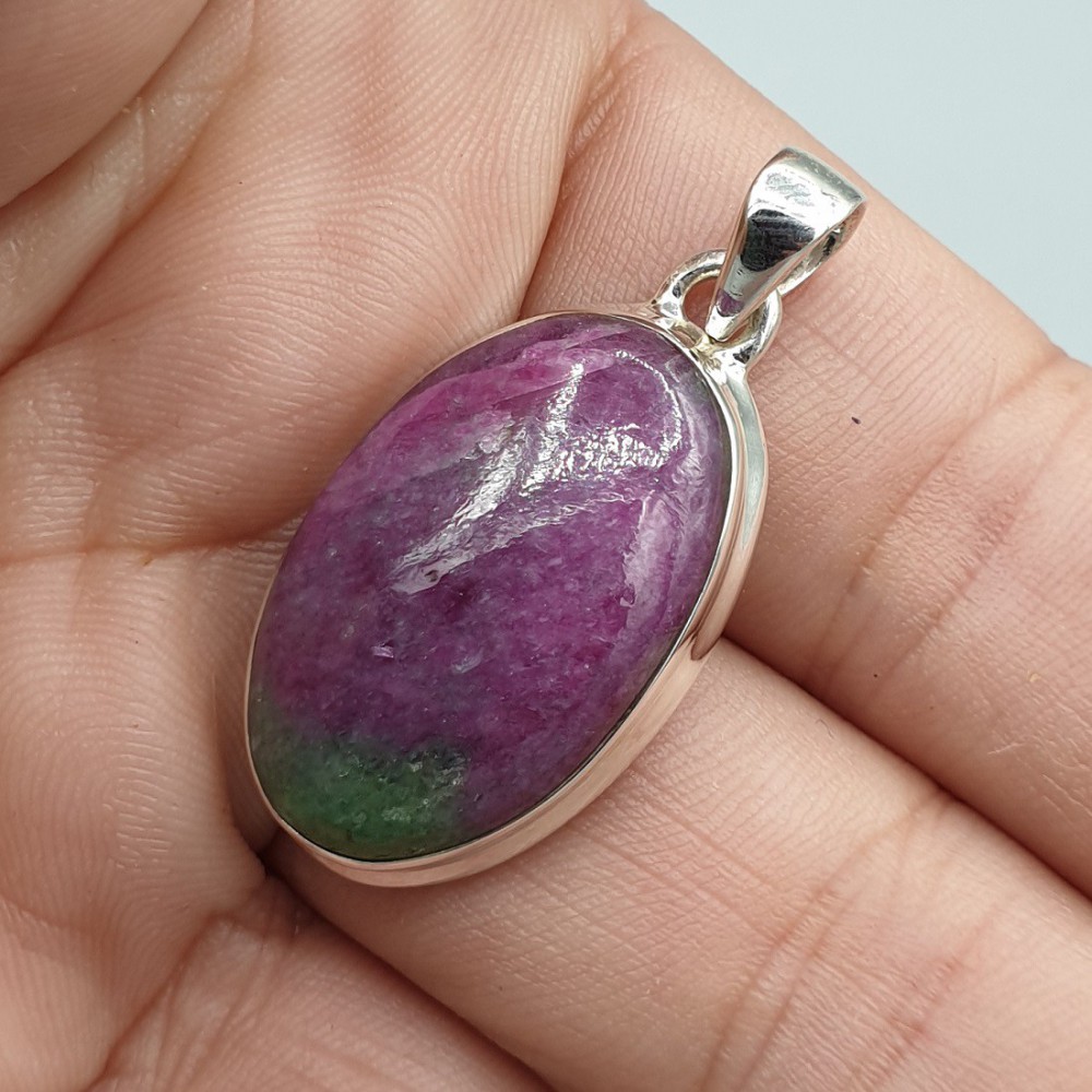 925 Sterling Silver Pendant Ovale Robijn Zoisite