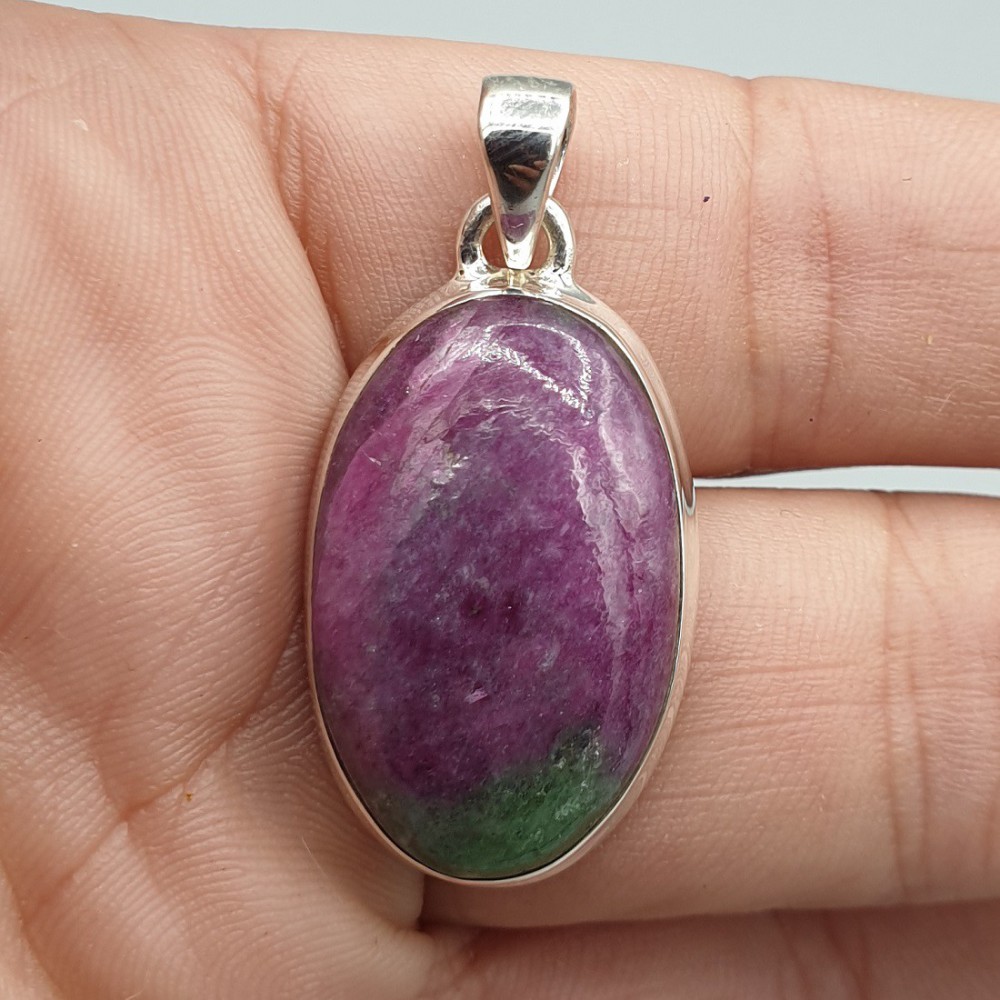 925 Sterling Silver Pendant Ovale Robijn Zoisite