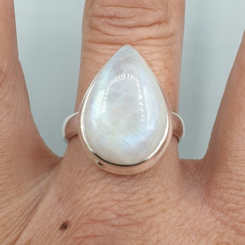 925 Sterling Silver ring rainbow moonstone 19 mm