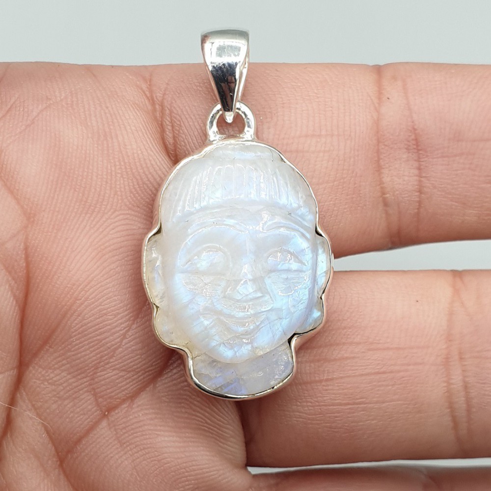 925 Sterling Silber Anhänger Buddha aus dem Mondstein geschnitten