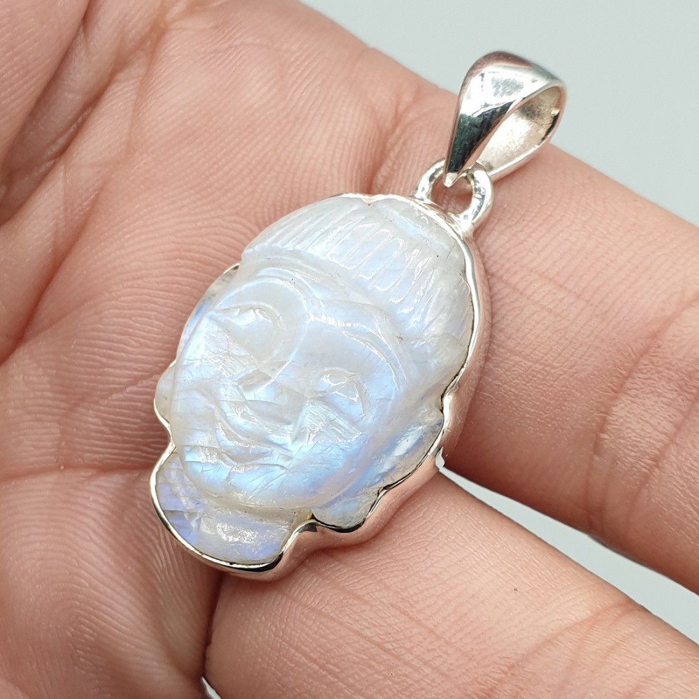 925 Sterling Silver Pendant Buddha Cut from Moonstone