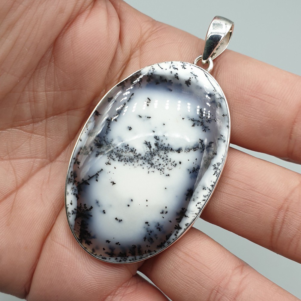 925 Sterling Silber Anhänger Ovale Dendriet Opal