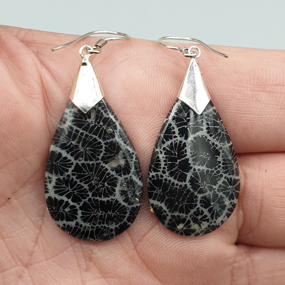 925 Sterling silver earrings with black coral