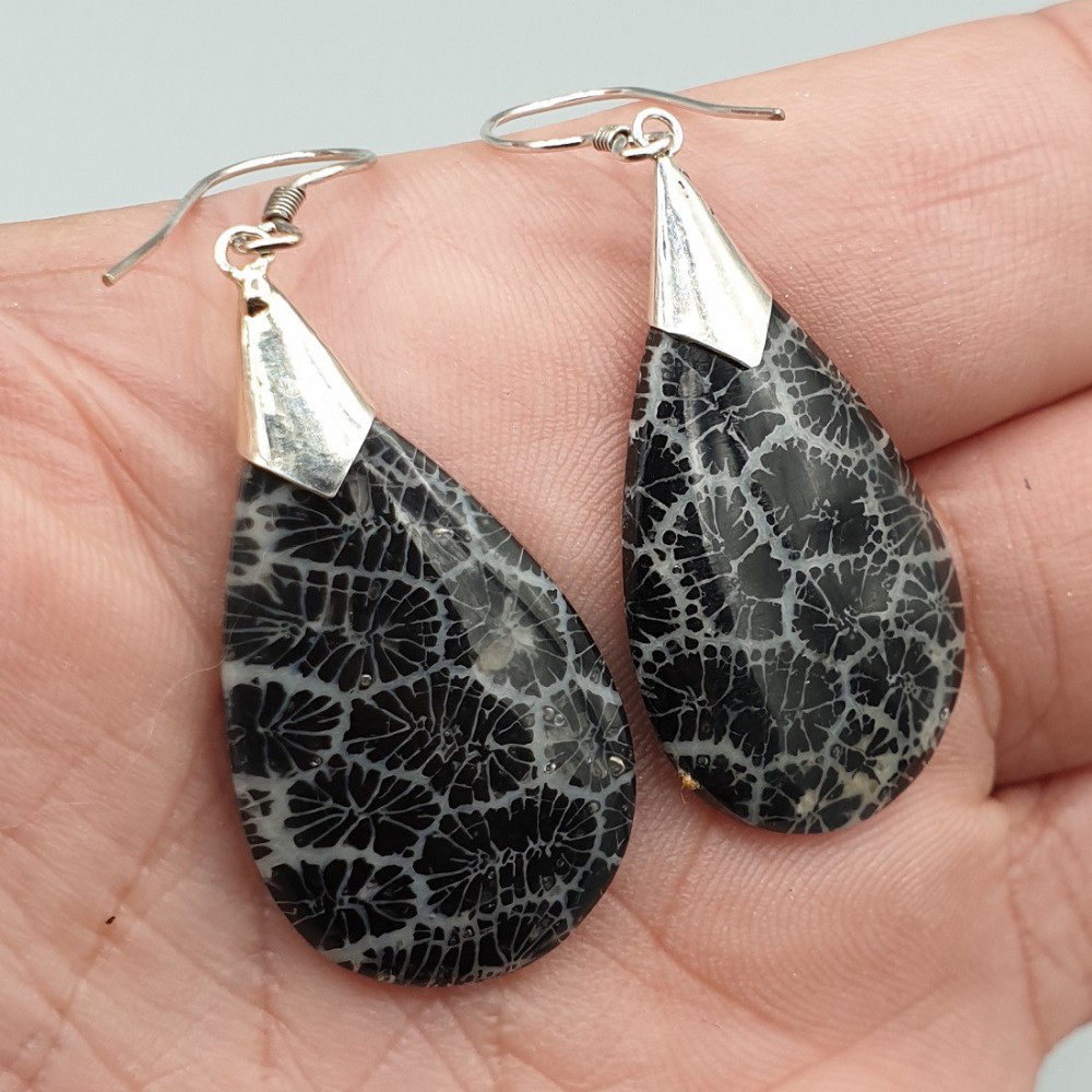 925 Sterling silver earrings with black coral