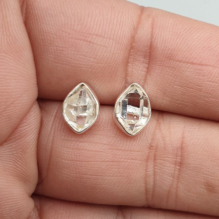 925 Sterling Silver ear buttons Herkimer Diamant