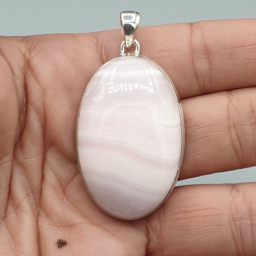 925 Sterling silver pendant oval pink aragonite