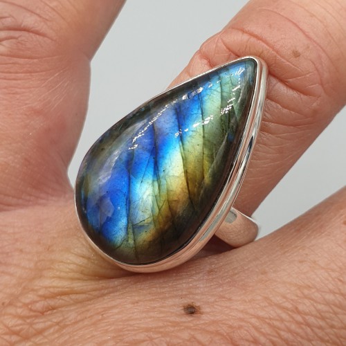 925 Sterling silver ring with drop -shaped labradorite 17.5 mm