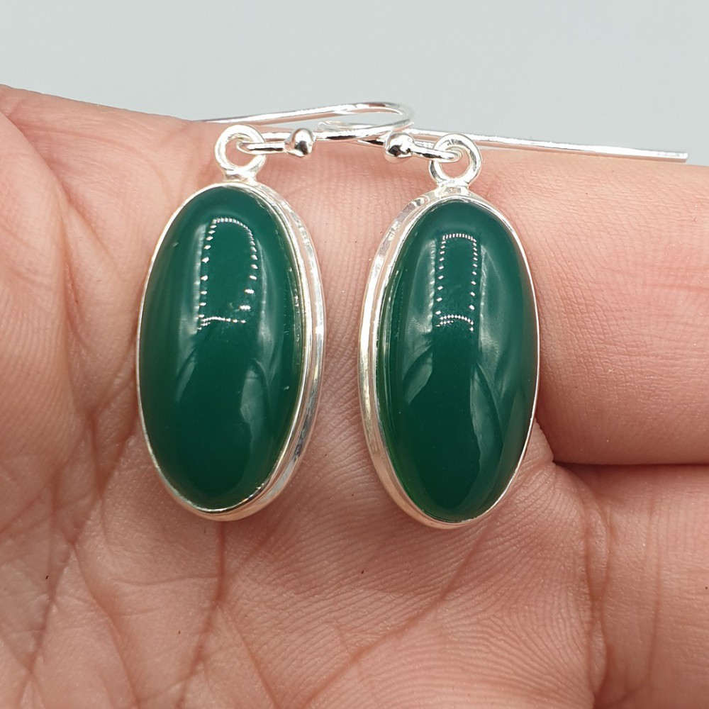 925 Sterling silver earrings oval green onyx