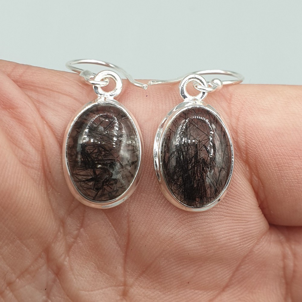 925 Sterling silver earrings with black rutile quartz