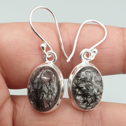 925 Sterling silver earrings with black rutile quartz