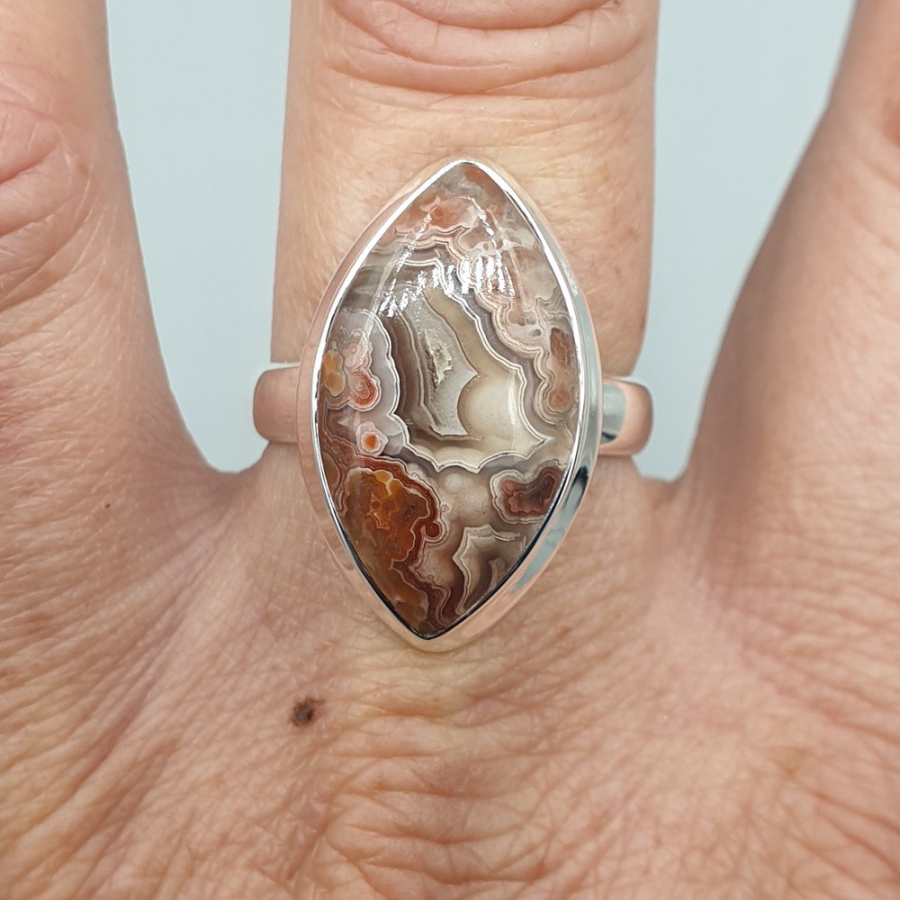 925 Sterling Zilveren Ring Laguna Lace Agate 18 mm