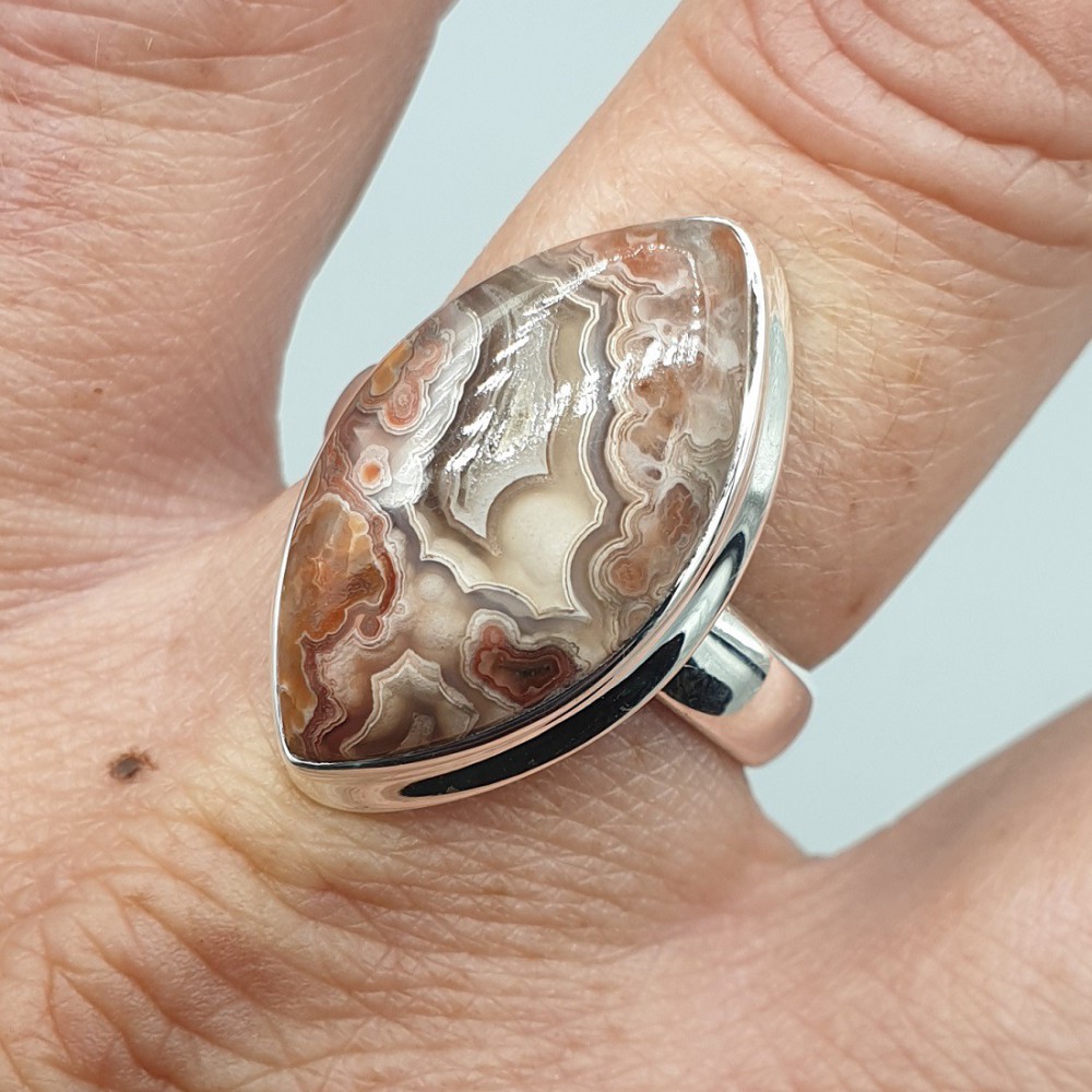 925 Sterling Zilveren Ring Laguna Lace Agate 18 mm