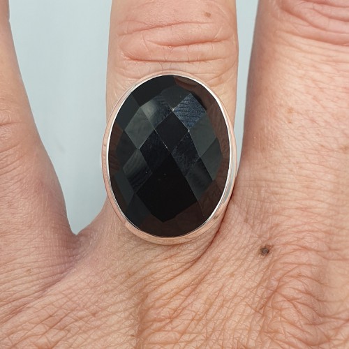 925 Sterling Silber Ring Facette Black Onyx 16,5 mm