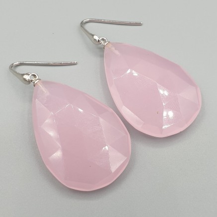 925 Sterling silver earrings large pink chalcedone