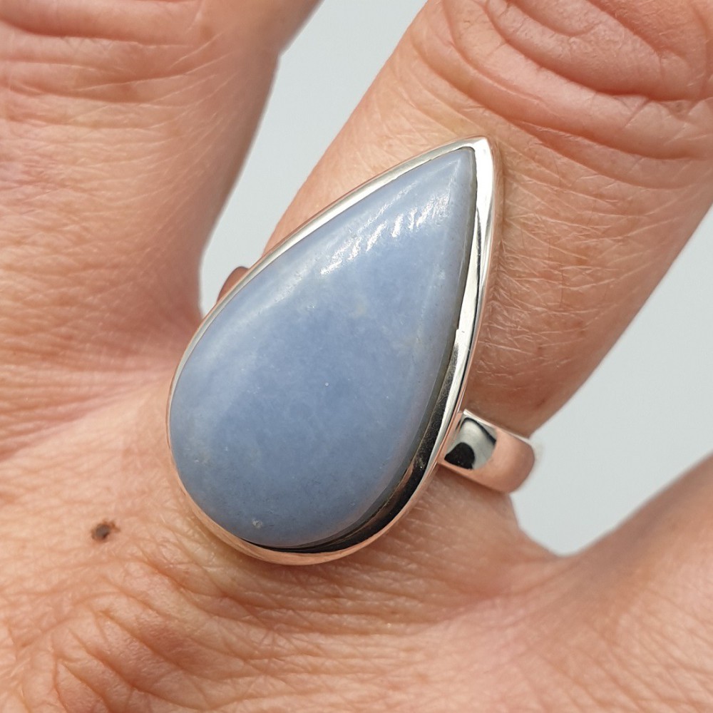 925 Sterling Silber Ring Drop -verdrängter Angelit 18 mm