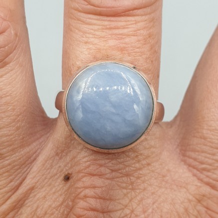 925 Sterling Silver Ring Round Angelite 19 mm