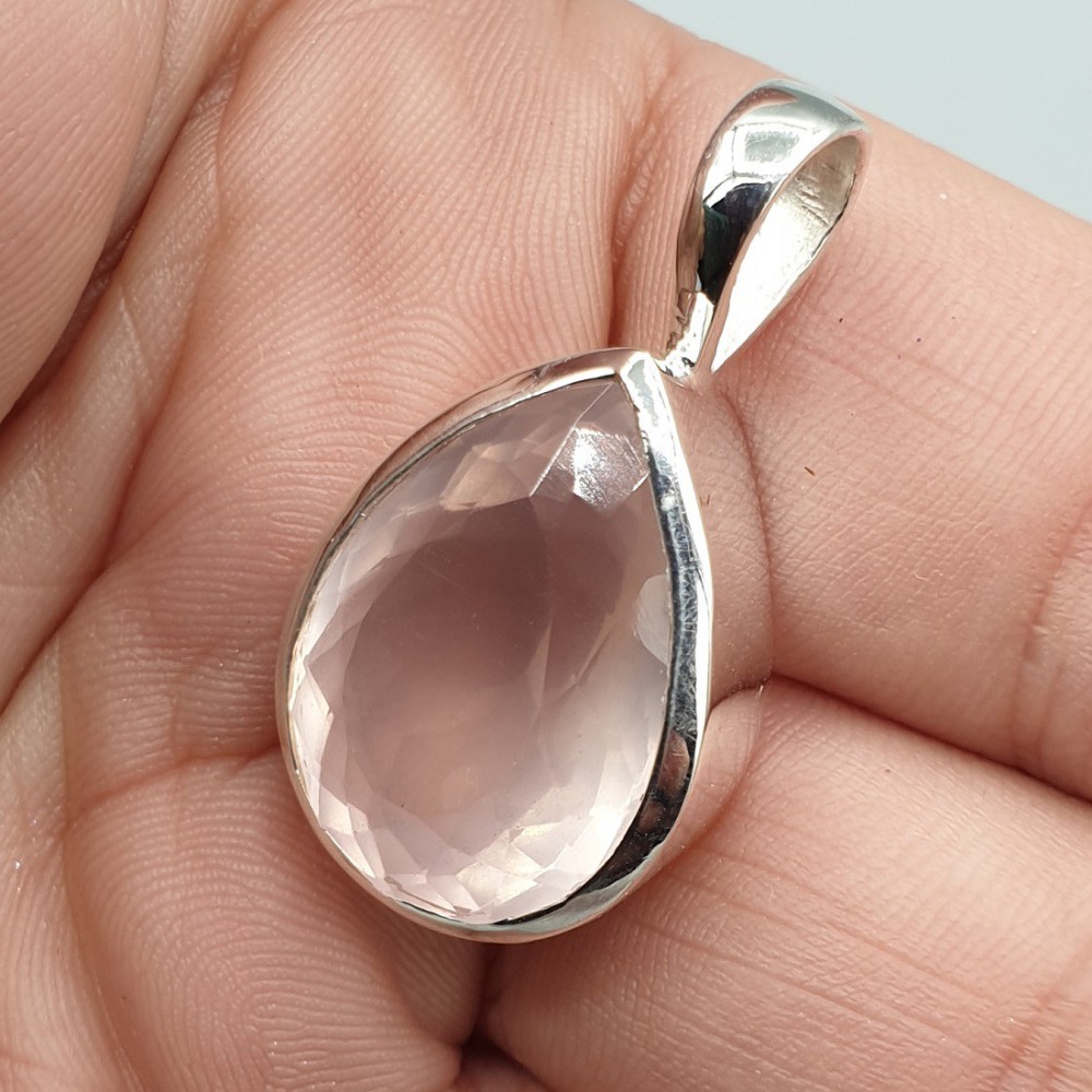 925 Sterling Silber Anhänger Drop -Face -Face -Rosenquarz