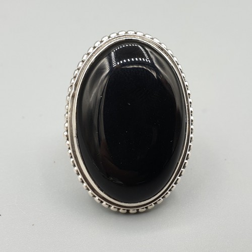 925 Sterlingsilberring mit breitem ovalem schwarzem Onyx