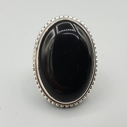 925 Sterlingsilberring mit breitem ovalem schwarzem Onyx