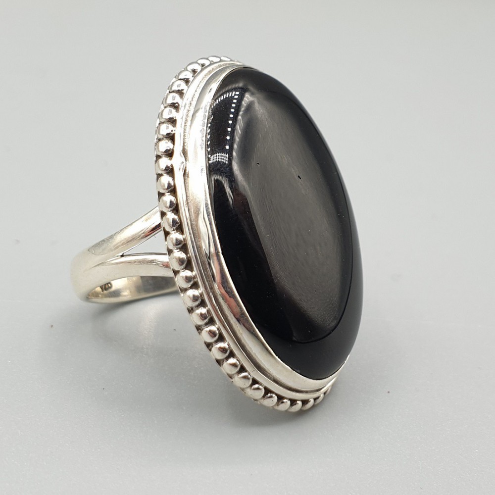 925 Sterling Silver ring with wide oval black onyx