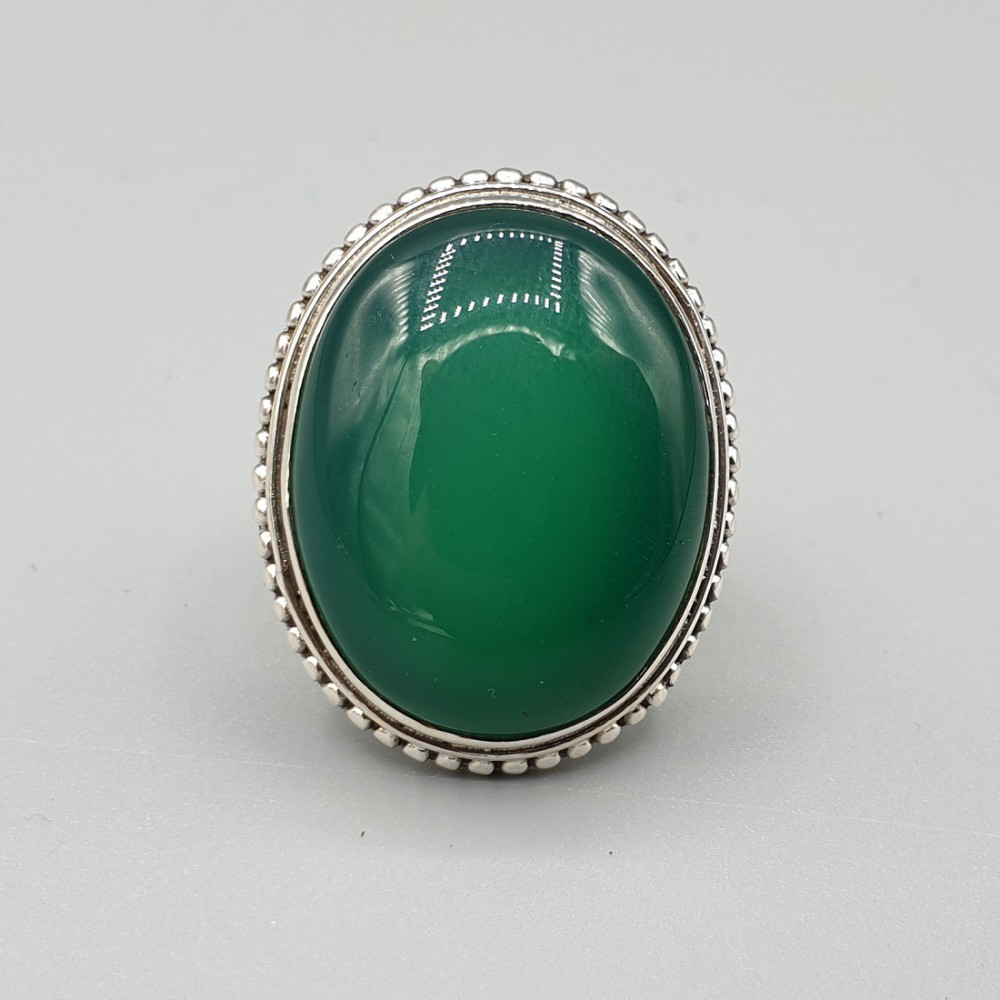 925 Sterling Silver ring with wide oval green Onyx