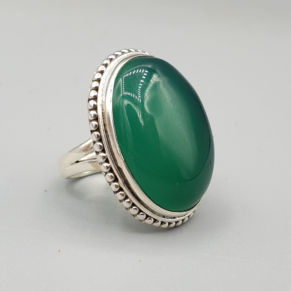 925 Sterling Silver ring with wide oval green Onyx