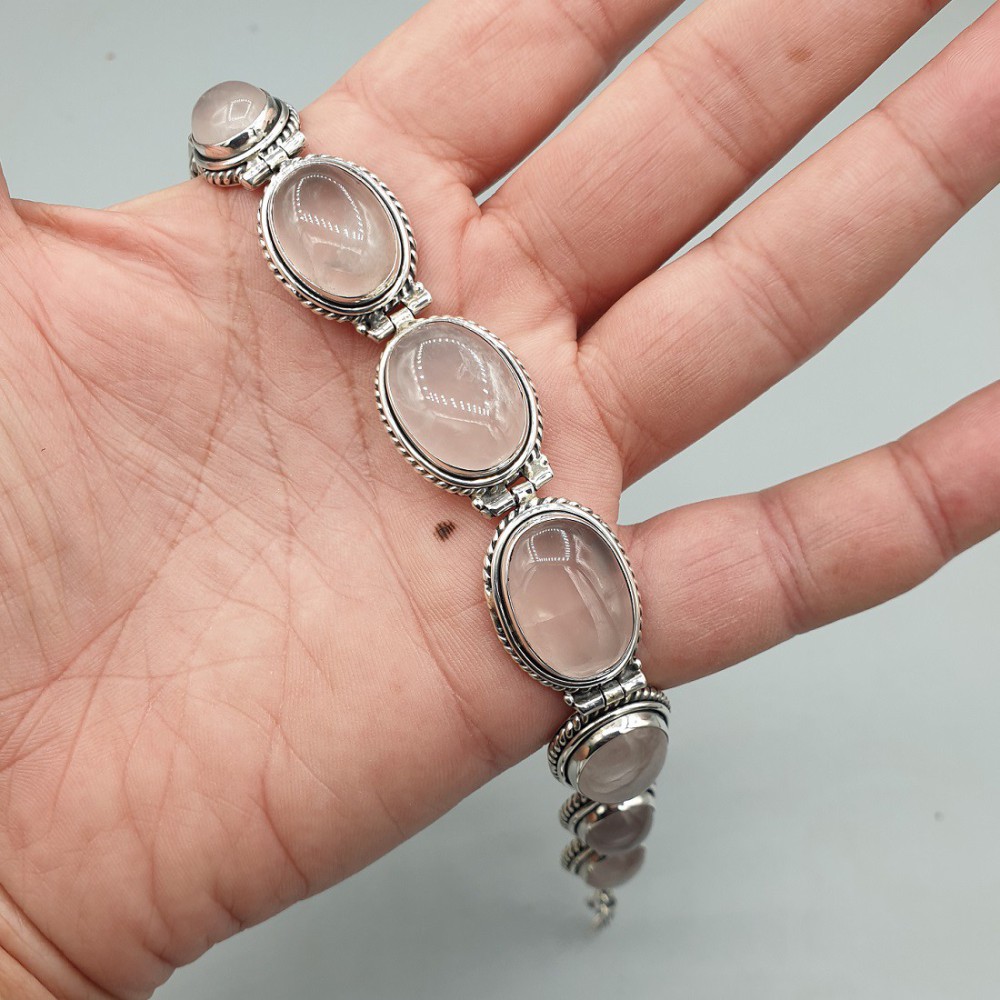 925 Sterling silver bracelet with rose quartz