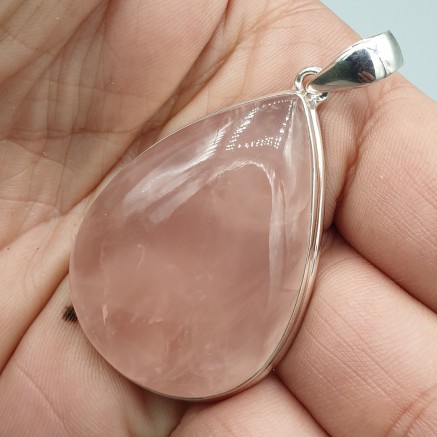 925 Sterling silver pendant large drop -shaped rose quartz