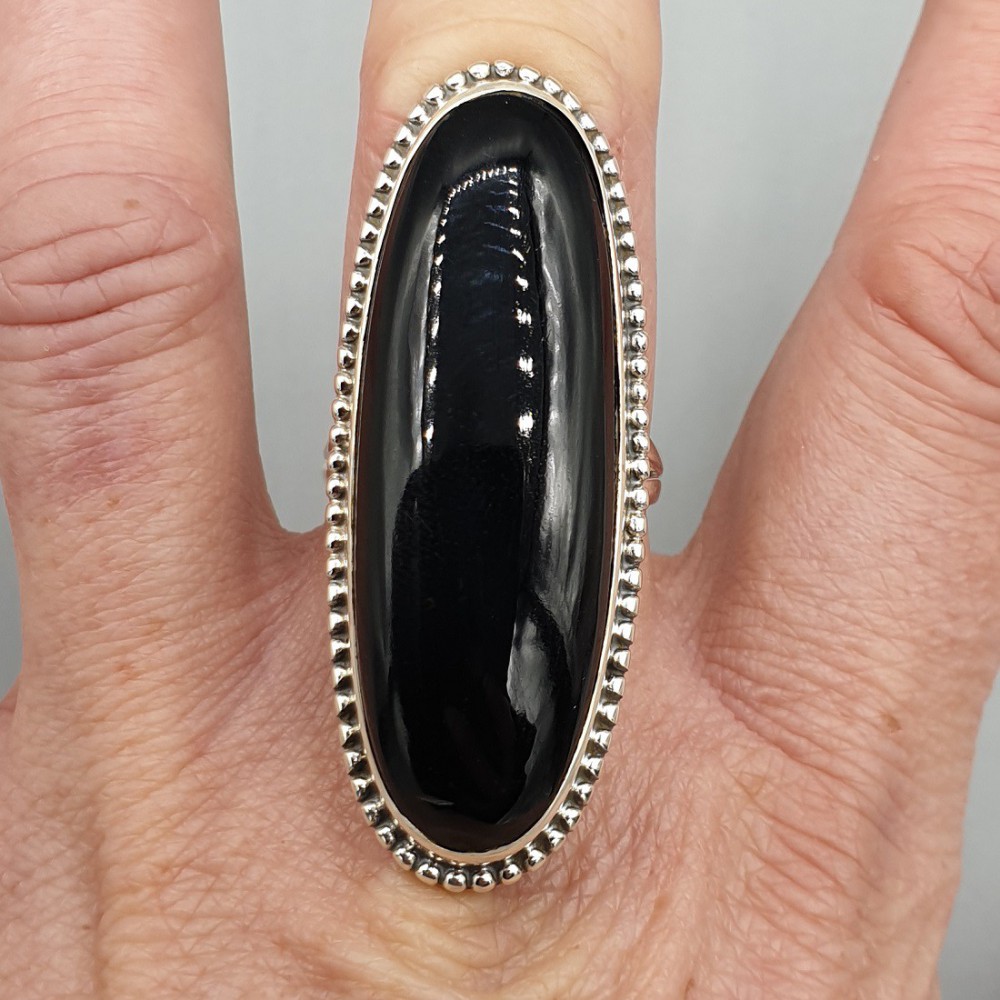 925 Sterlingsilberring mit schmalem Ovale Black Onyx