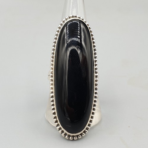 925 Sterling Silver ring with narrow ovale black onyx