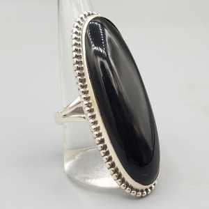 925 Sterling zilveren ring met smalle ovale zwarte Onyx