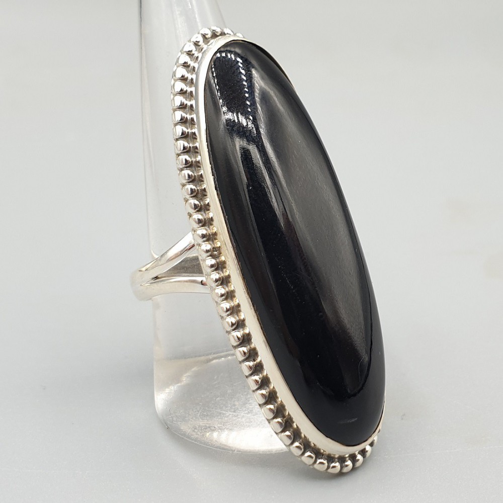 925 Sterlingsilberring mit schmalem Ovale Black Onyx