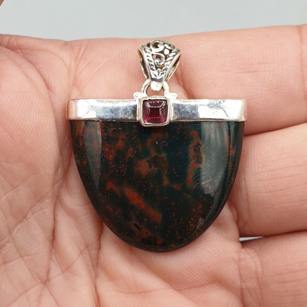 925 Sterling silver pendant bloodstone and grenade