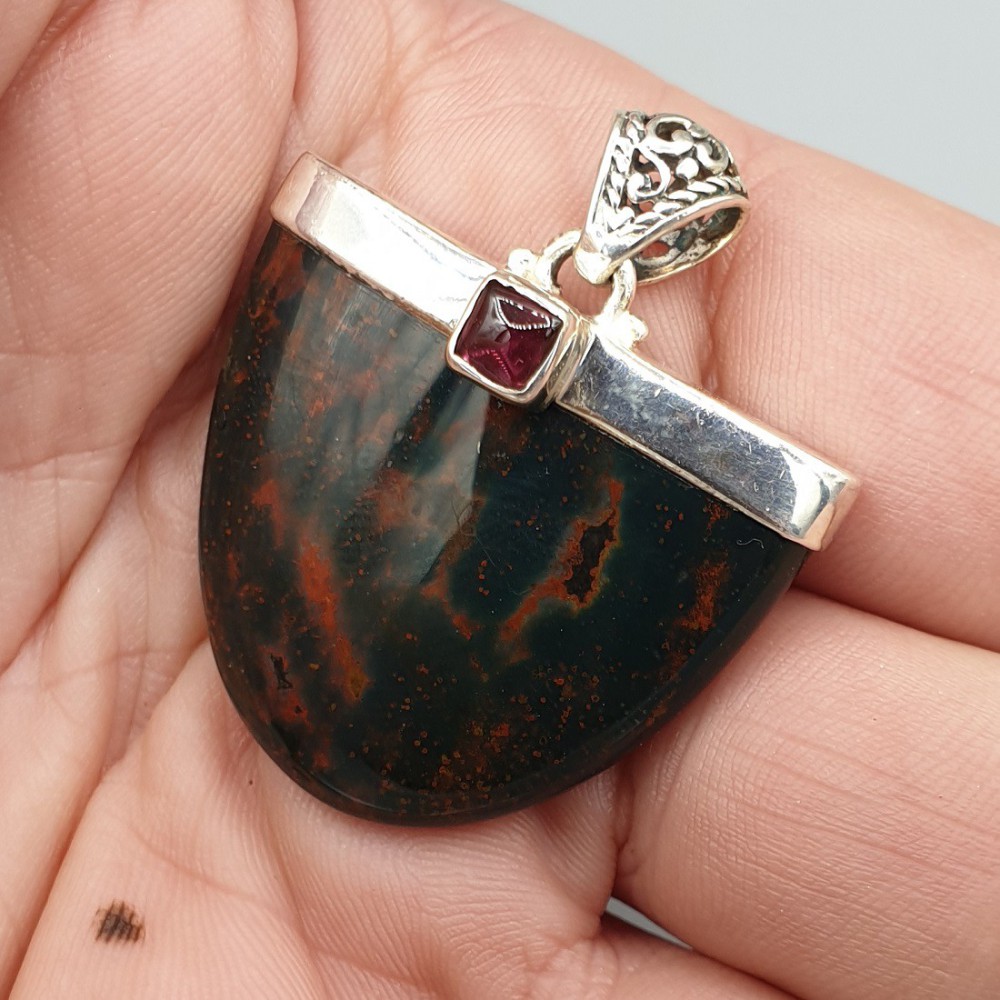 925 Sterling silver pendant bloodstone and grenade