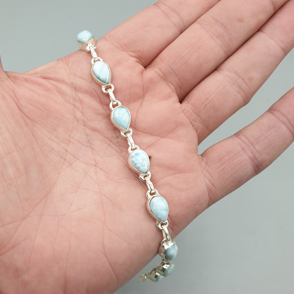 925 Sterling silver bracelet set with Larimar